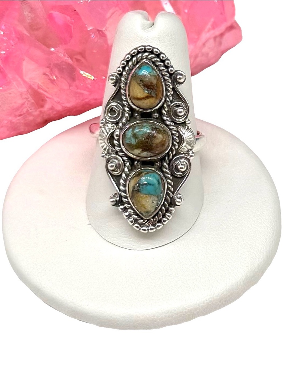 Royston Turquoise Ring Solid 925 Sterling Silver Adjustable Size 8 - 11